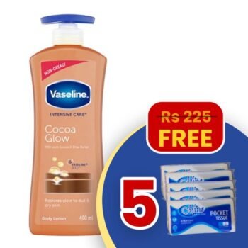 Vaseline Intensive Care Cocoa Glow 400ml + FREE 5 Mint Pocket Tissue